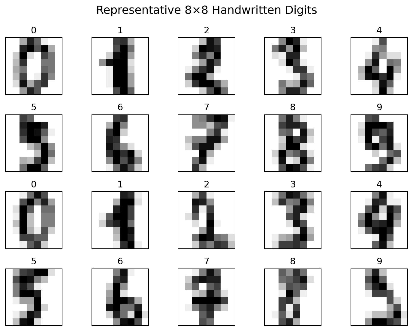 Representative 8 by 8 handwritten digit images